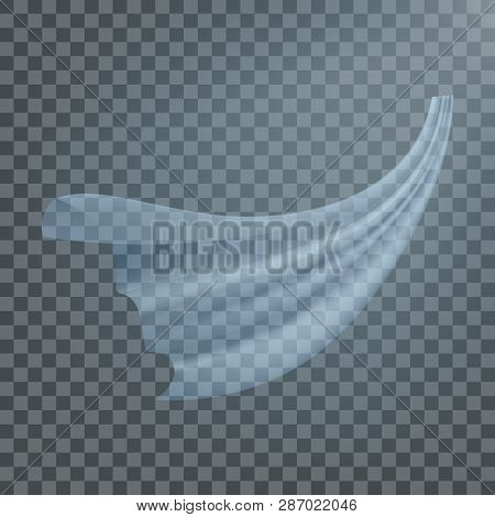 Fluttering White Cloth Vector. Fluttering Curved Fabric Silk. Window Home Decoration. Realistic Clea
