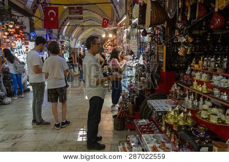 Istanbul, Turkey - July 22, 2017: Eminonu And Grand Bazaar Is Popular And Historical  Destination Fo