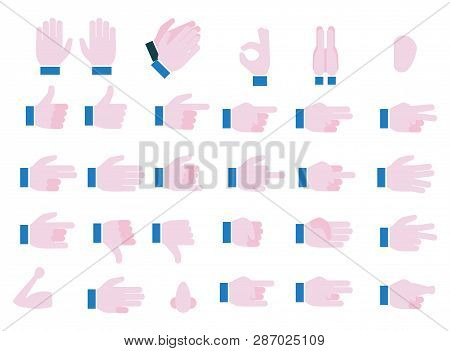 Set Of Hands Emojis And Icons. Symbols And Signs. Different Hands, Gestures, Signals And Signs. Vect