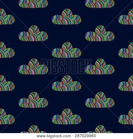 Rainbow Stripes Cloud Seamaless Pattern Hand Drawn Illustration