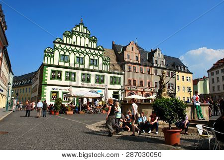 Weimar, Thuringia, Germany - May 05, 2013: The Market Square In The Historical Center Of Weimar