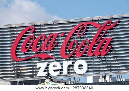 Eilat, Israel - February 9, 2019: Coca-cola Zero Logo On The Roof. Coca-cola Zero Is A Diet Cola Pro
