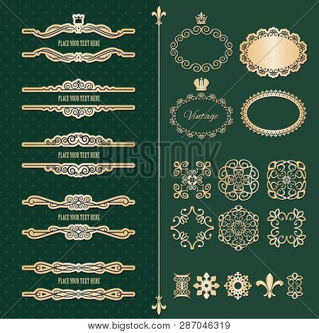 Lixury Golden Frames And Borders Set. Vector