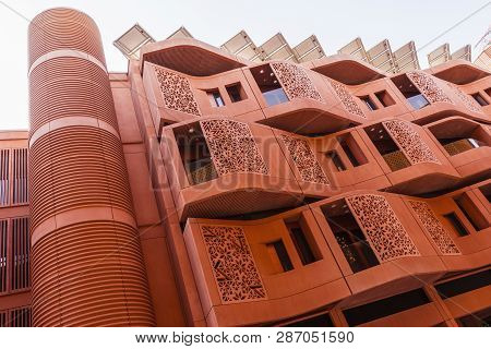 Abu Dhabi, United Arab Emirates - Jun., 2018: Dwelling Buildings  In Masdar City. The Buildings Are 