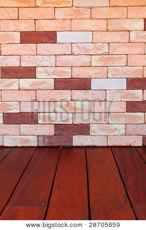 Moderne Stein Ziegel Wand aufgetaucht und Holzboden