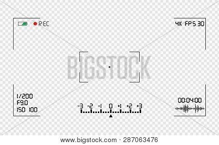 Video Camera Viewfinder Overlay. Photo Or Video Camera Viewfinder Grid With Many Shooting Settings O