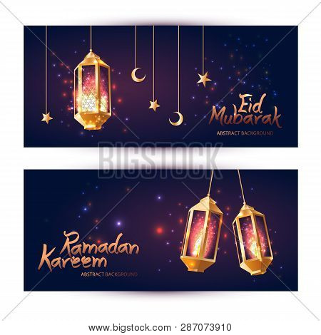 Illustration Ramadan Kareem Background With 3d Lamps Fanoos