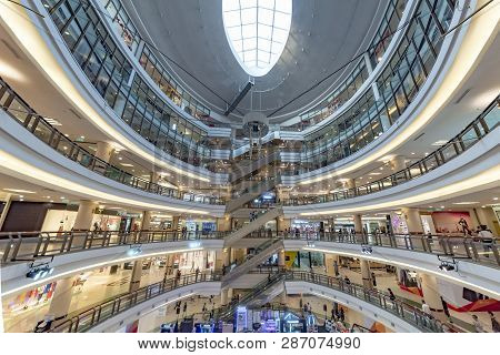 Kuala Lumpur, 26 July 2018 - Beautiful And Well Decorated Shopping With Its Central Elevator Called 