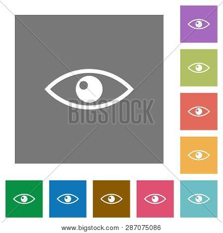 Eye Flat Icons On Simple Color Square Backgrounds