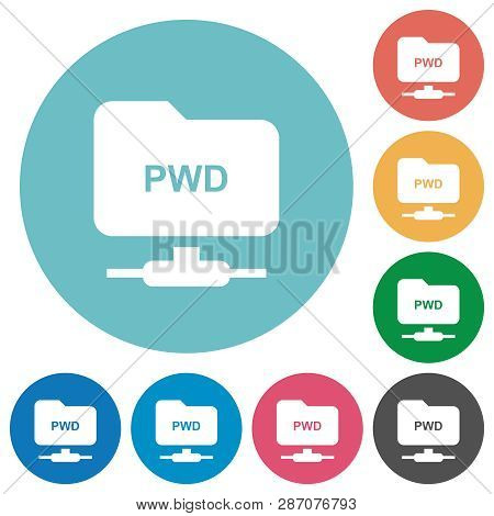 Ftp Print Working Directory Flat White Icons On Round Color Backgrounds