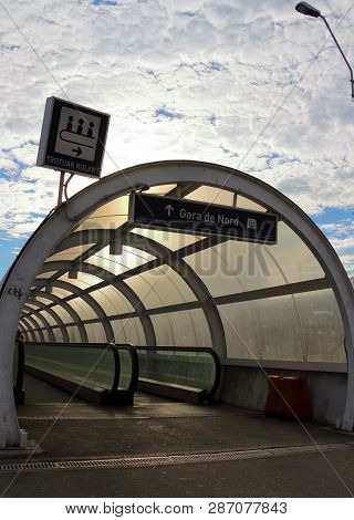 Bucharest, Romania - December 11, 2016: Conveyor Passage Leading To 