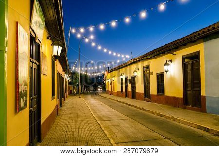 Putaendo, Chile. Beautiful View Of The Comercio Street In The Downtown Of Putaendo City. Colonial St