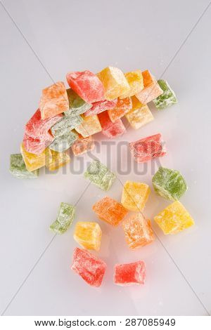 Different Colours Turkish Delight Isolated On White Background
