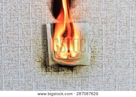 Connector. Due To The Closure Burned Out. Close-up. The Fire Is Burning It's Real.