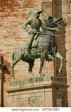 The Pizarro Equestrian Statue At The Plaza Mayor Of Trujillo