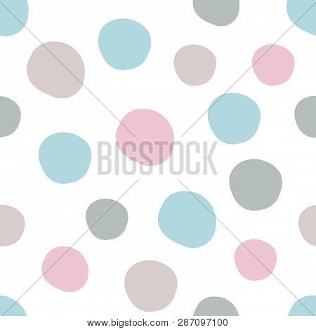 Geometrical Background With Uneven Circles. Abstract Round Seamless Pattern. Hand Drawn Colorful Dot