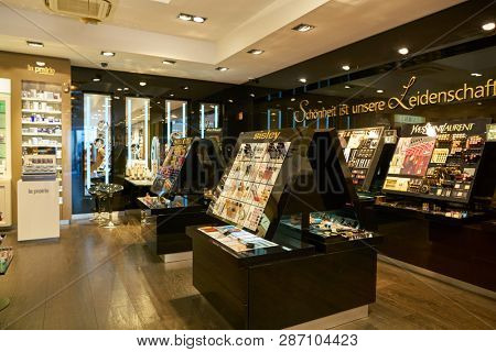 DUSSELDORF, GERMANY - CIRCA SEPTEMBER, 2018: cosmetics on display at Pieper Perfume in Dusseldorf