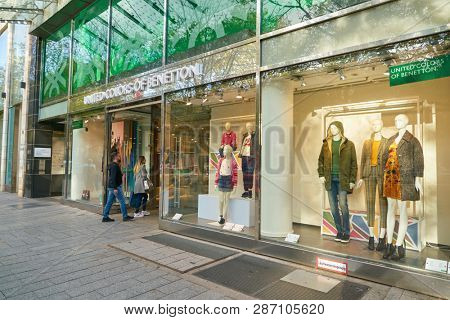 DUSSELDORF, GERMANY - CIRCA SEPTEMBER, 2018: entrance to United Colors of Benetton store in Dusseldorf.