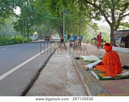 Tiruvanamalai, India -December 11, 2019: Street scene in Tiruvanamalai in India