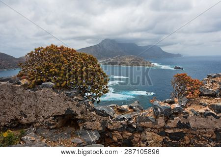 View From An Old Venetian Fortress Used By Pirates At The Top Of Gramvoussa Island, Near Balos Beach