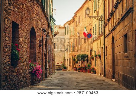 Picturesque View Of Small Old Street, Imahe Taken In Tuscany, Italy