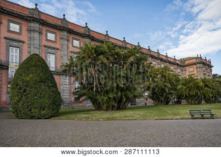 Naples - December 31: The Capodimonte Royal Palace Seen From The Park With The Fountain On December 