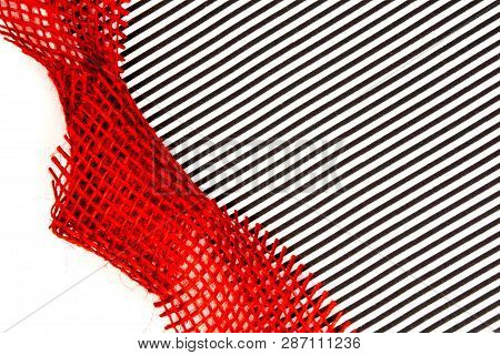 Birthday Gift Black And White Textured Card Background With Red Bow And Ribbon In The Middle Of Deco