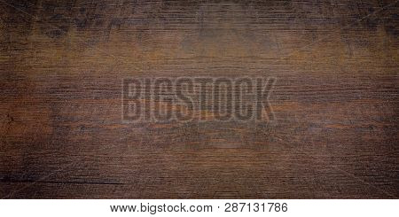 Wood Texture Abstract Background. Top View Of A Dark Rough Wood For Backdrop. Old Brown Wooden Table