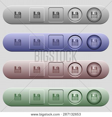 Floppy Disk Icons On Rounded Horizontal Menu Bars In Different Colors And Button Styles