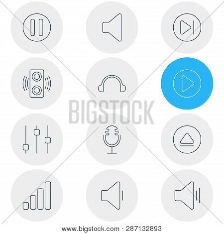 Illustration Of 12 Melody Icons Line Style. Editable Set Of Megaphone, Play, Eject And Other Icon El