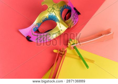 Purim With Carnival Mask And Party Costume.