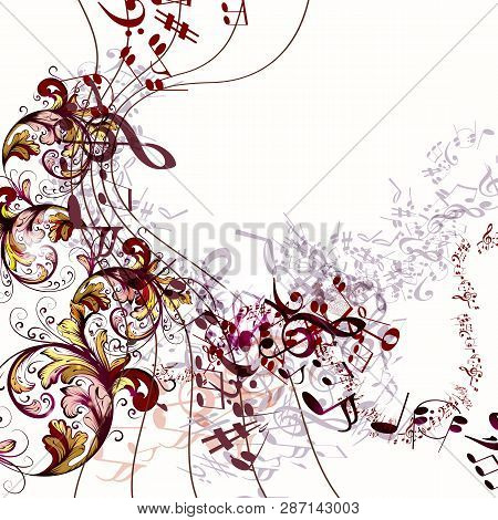 Fashion Music Background With Vector Notes And Flourishes