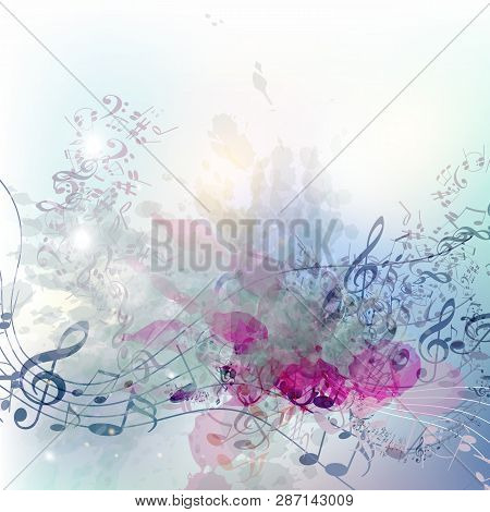 Fashion Music Background With Vector Notes And Colorful Spots