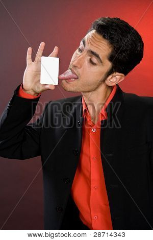 Kaufmann mit Plastikkarte. Humor.