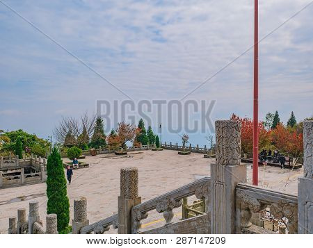 Zhangjiajie/china - 15 October 2018:unacquainted Tourists Walking On Tianmen Temple On Tianmen Mount