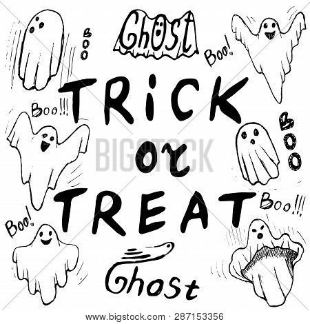 Trick Or Treat Of Halloween Inscriptions With Whisper Ghost