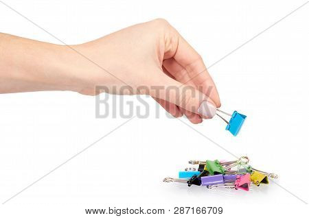 Hand With Color Paper Cilp, Office Accessory, Fastener For Notes