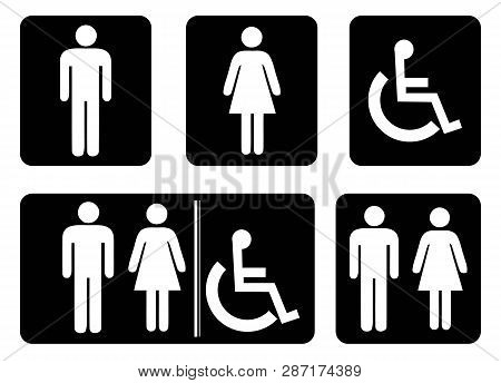 Washroom Sign - Restroom Symbol.male Washroom Icon,female Washroom Icon Collection In Black Backgrou