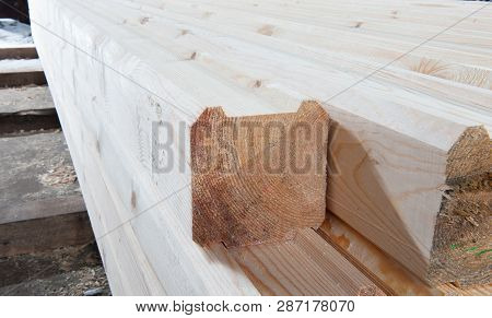 Wood At The Sawmill. Lumber Is Stored In The Warehouse.