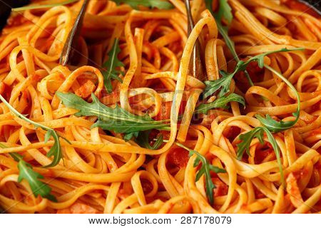 Spaghetti Alla Amatriciana With Pancetta Bacon, Tomatoes And Pecorino Cheese