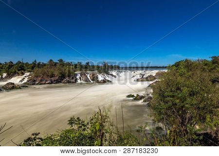 Khone Phapheng Falls On The Mekong River In Southern Laos.