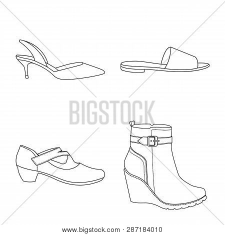 Vector Illustration Of Footwear And Woman Icon. Set Of Footwear And Foot Stock Vector Illustration.