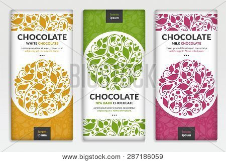 Colorful Packaging Design Of Chocolate Bars. Vintage Vector Ornament Template. Elegant, Classic Elem