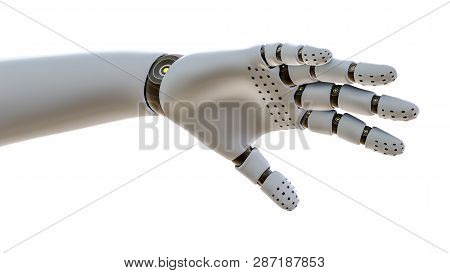 White Robot Hand, Isolated On White Background. 3d Rendering