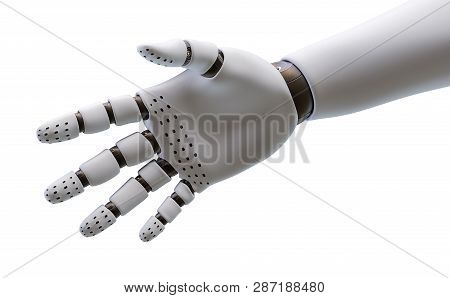 White Robot Hand, Isolated On White Background. 3d Rendering