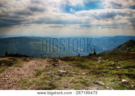 The View From Mountain Krakonos And Kozi Hrbety To The Valley.