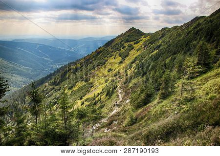 The View From Mountain Krakonos And Kozi Hrbety To The Valley.