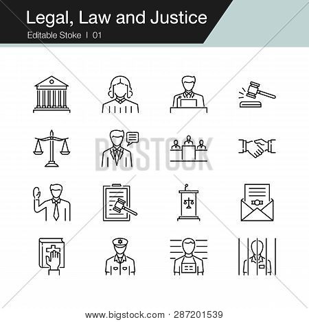 Legal, Law And Justice Icons. Modern Line Design. For Presentation, Graphic Design, Mobile Applicati