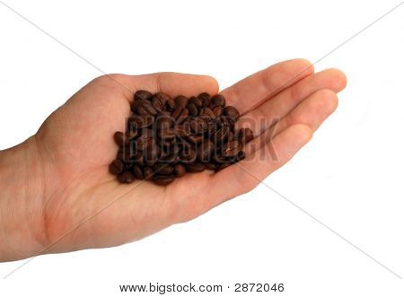 Hule af kaffe bønner i hånden