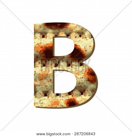 Capital English Letter B With Matza Texture. Font For Passover. Vector Illustration On Isolated Back